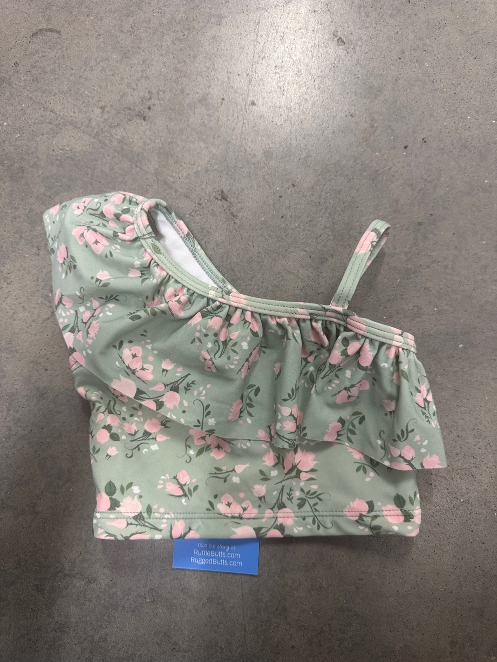 Ruffle-Trim Floral One-Shoulder Bathing Suit Top - Sage Green Pink, 6-12 m